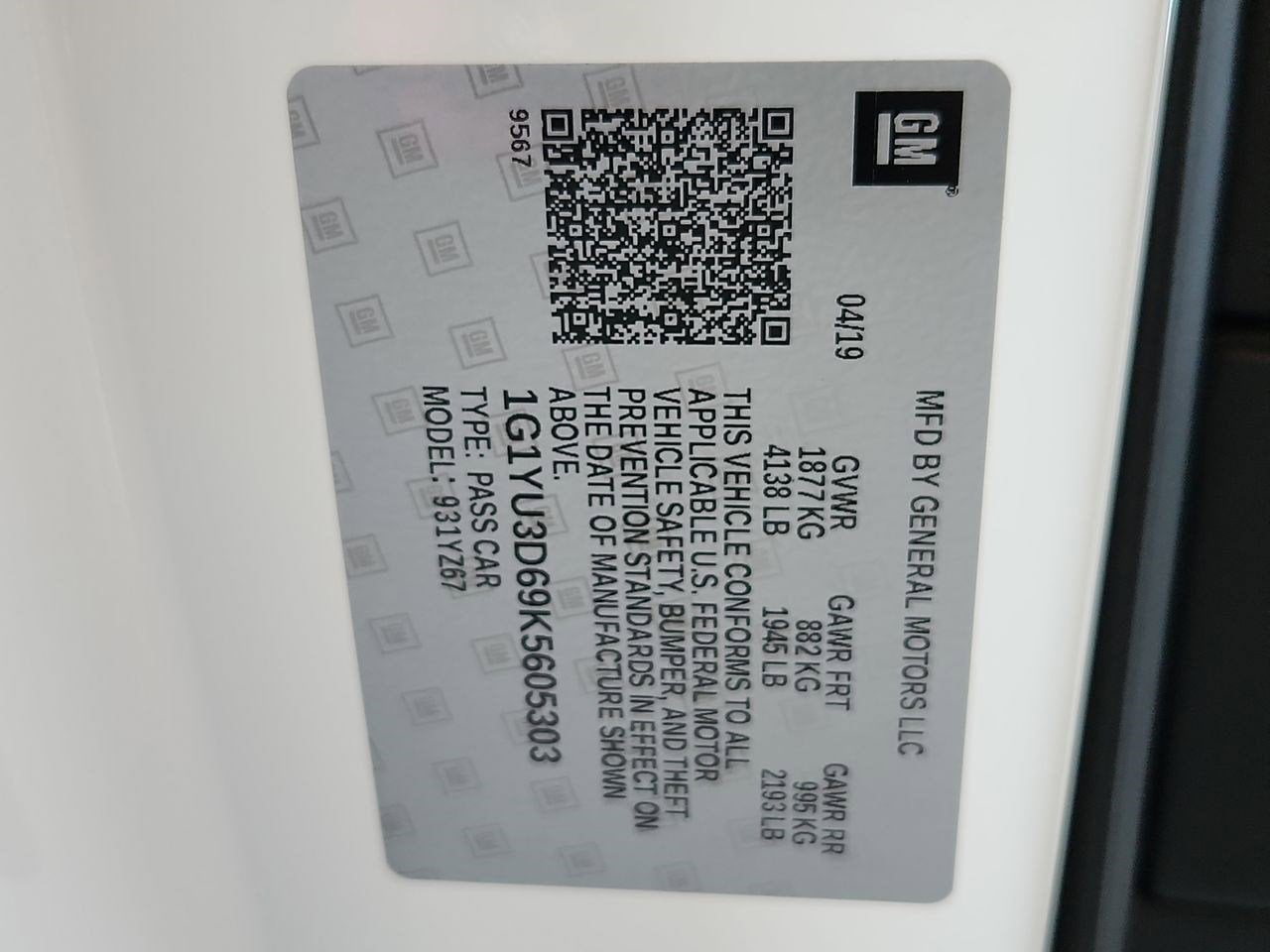 2019 Chevrolet Corvette Z06 Z06 3LZ