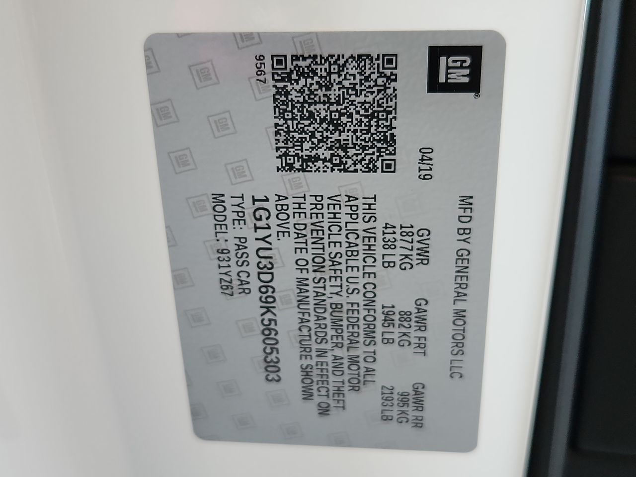 2019 Chevrolet Corvette Z06 Z06 3LZ